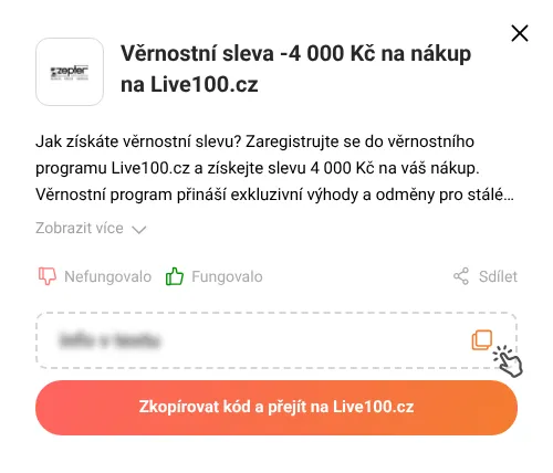 Návod jak zkopírovat slevový kupón Live100.cz