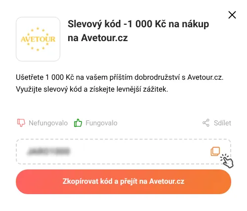 Návod jak zkopírovat slevový kód Avetour.cz