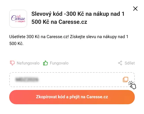 Návod jak zkopírovat slevový kód Caresse.cz