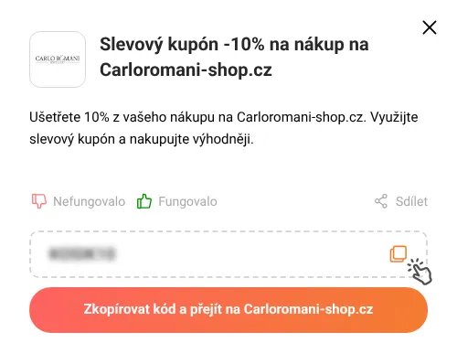 Návod jak zkopírovat slevový kupón Carloromani-shop.cz