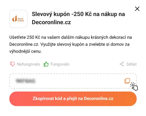 Návod jak zkopírovat slevový kupón Decoronline.cz