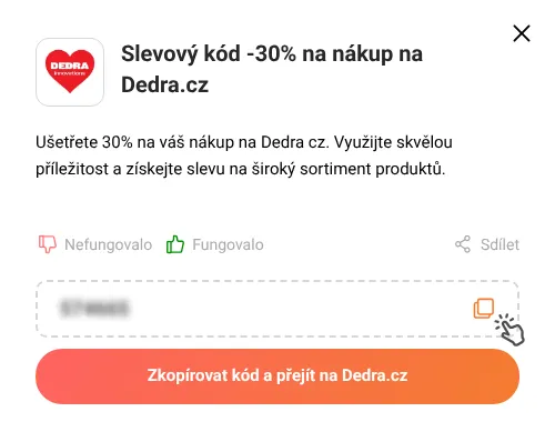 Návod jak zkopírovat slevový kód Dedra.cz