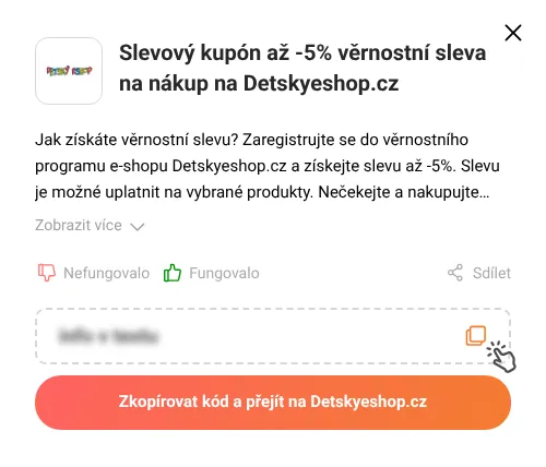 Návod jak zkopírovat slevový kód Detskyeshop.cz