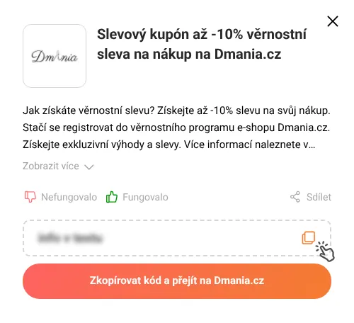 Návod jak zkopírovat slevový kupón Dmania.cz