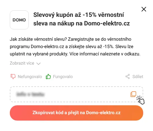 Návod jak zkopírovat slevový kupón Domo-elektro.cz