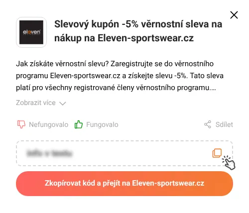 Návod jak zkopírovat slevový kupón Eleven-sportswear.cz