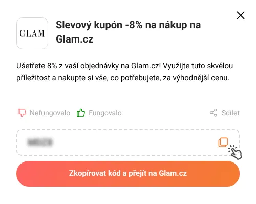 Návod jak zkopírovat slevový kód Glam.cz