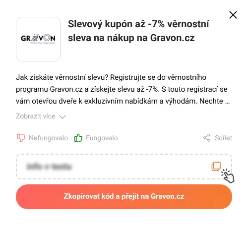 Návod jak zkopírovat slevový kupón Gravon.cz