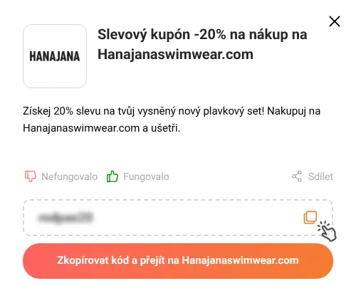 Návod jak zkopírovat slevový kód Hanajanaswimwear.com