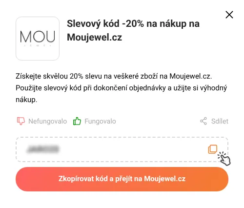 Návod jak zkopírovat slevový kupón Moujewel.cz