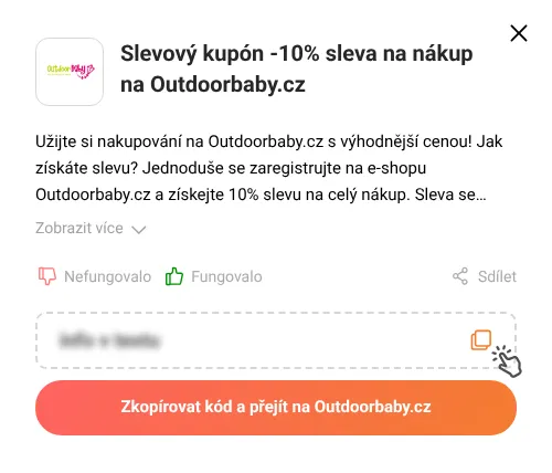Návod jak zkopírovat slevový kupón Outdoorbaby.cz