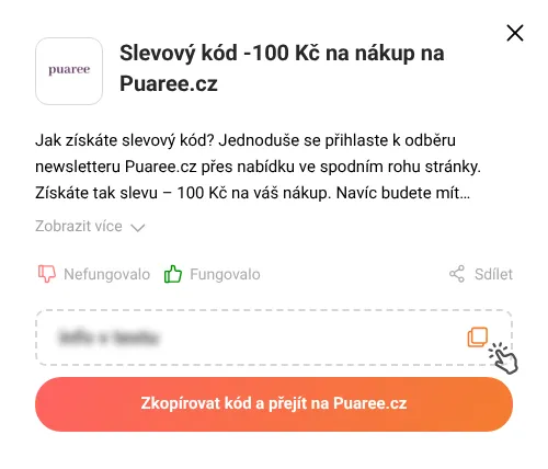 Návod jak zkopírovat slevový kód Puaree.cz