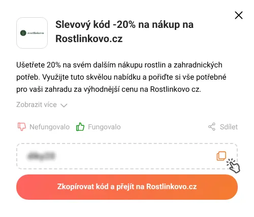 Návod jak zkopírovat slevový kód Rostlinkovo.cz