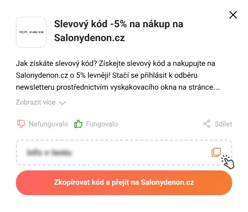 Návod jak zkopírovat slevový kód Salonydenon.cz