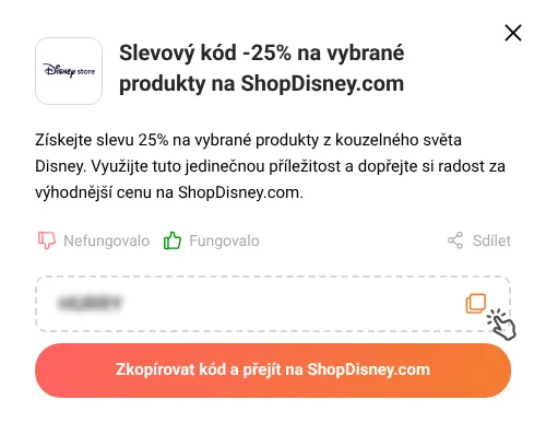 Návod jak zkopírovat slevový kód ShopDisney.com