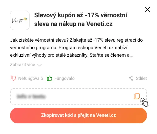 Návod jak zkopírovat slevový kód Veneti.cz