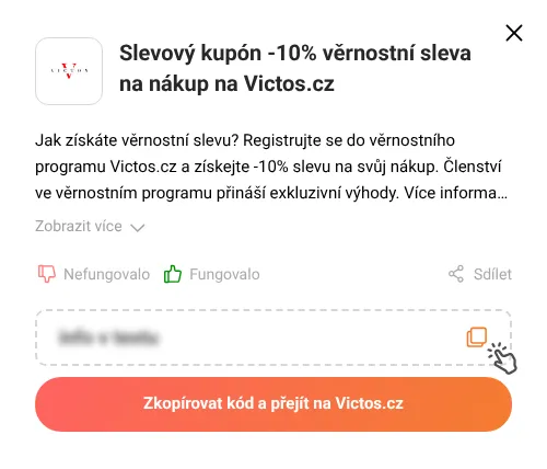 Návod jak zkopírovat slevový kupón Victos.cz
