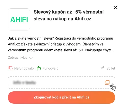 Návod jak zkopírovat slevový kód Ahifi.cz