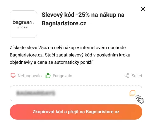Návod jak zkopírovat slevový kupón Bagniaristore.cz