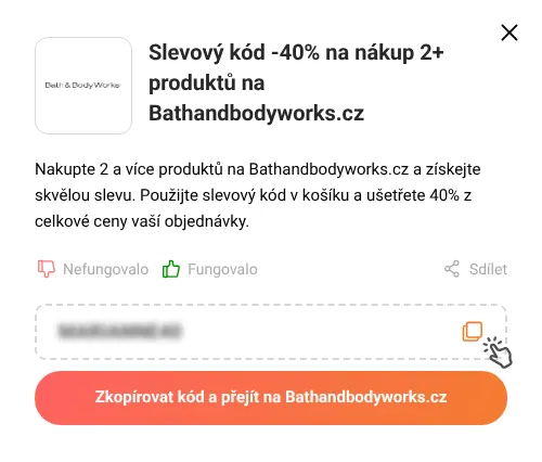Návod jak zkopírovat slevový kód Bathandbodyworks.cz