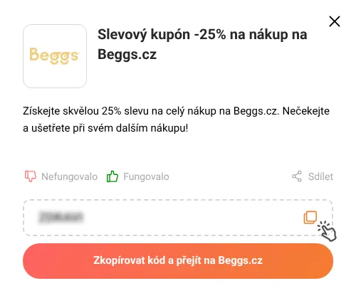 Návod jak zkopírovat slevový kód Beggs.cz