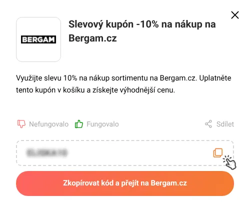 Návod jak zkopírovat slevový kupón Bergam.cz