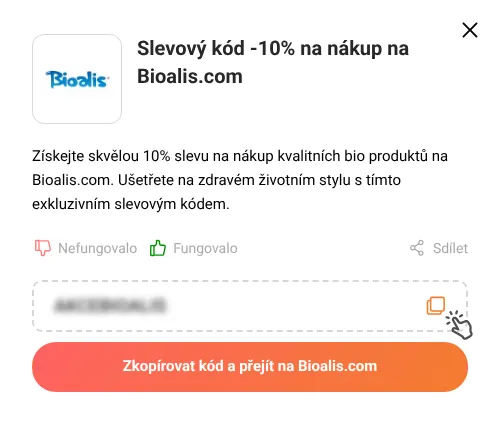 Návod jak zkopírovat slevový kód Bioalis.com