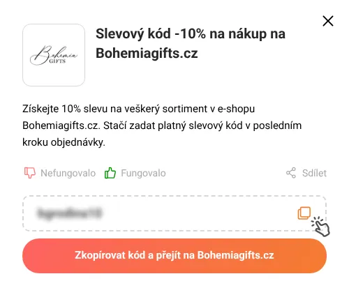 Návod jak zkopírovat slevový kupón Bohemiagifts.cz