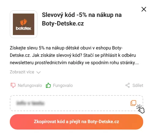 Návod jak zkopírovat slevový kód Boty-Detske.cz