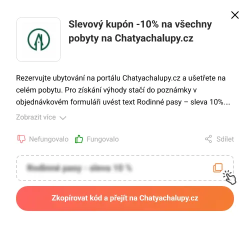 Návod jak zkopírovat slevový kód Chatyachalupy.cz