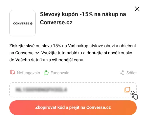 Návod jak zkopírovat slevový kód Converse.cz