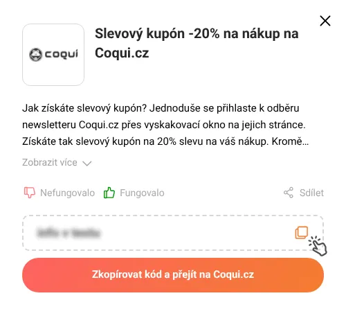 Návod jak zkopírovat slevový kód Coqui.cz