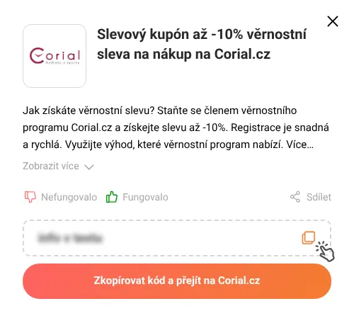 Návod jak zkopírovat slevový kód Corial.cz