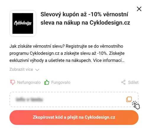 Návod jak zkopírovat slevový kupón Cyklodesign.cz