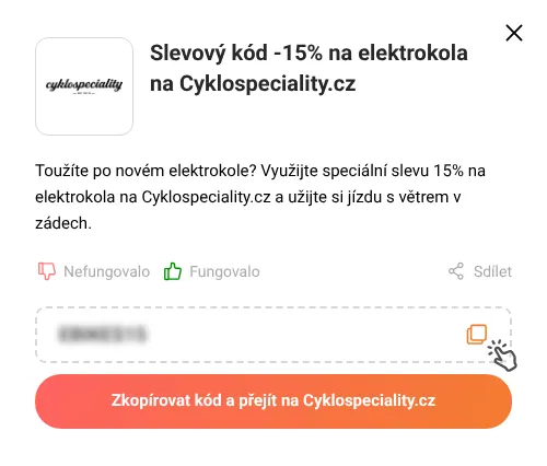 Návod jak zkopírovat slevový kód Cyklospeciality.cz