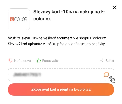 Návod jak zkopírovat slevový kód E-color.cz