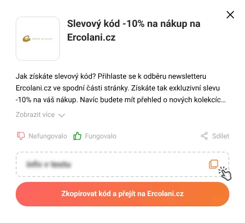 Návod jak zkopírovat slevový kupón Ercolani.cz