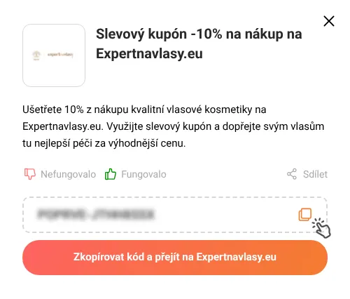 Návod jak zkopírovat slevový kód Expertnavlasy.eu
