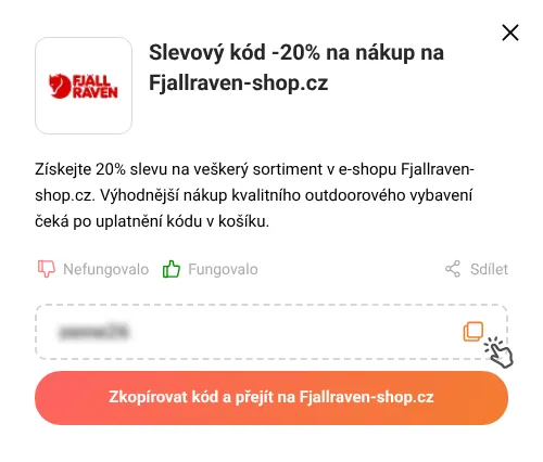 Návod jak zkopírovat slevový kód Fjallraven-shop.cz