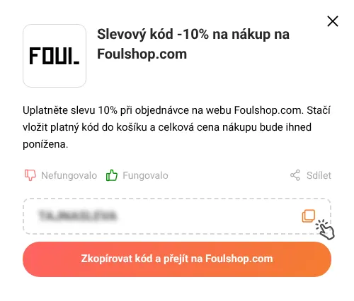 Návod jak zkopírovat slevový kód Foulshop.com