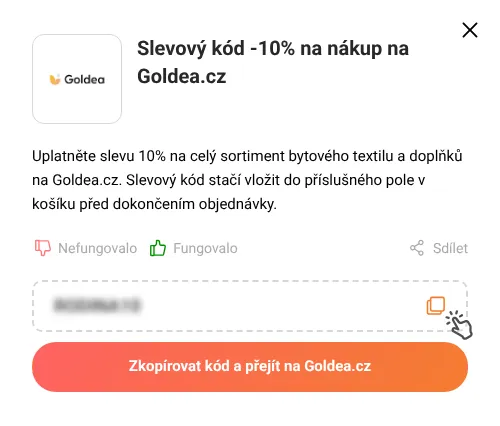 Návod jak zkopírovat slevový kód Goldea.cz