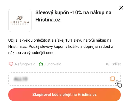 Návod jak zkopírovat slevový kód Hristina.cz