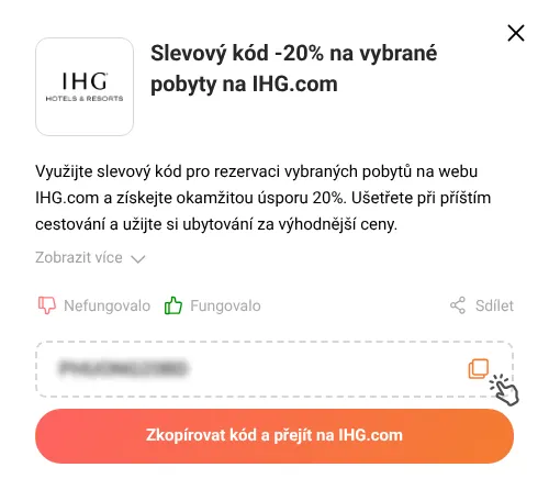Návod jak zkopírovat slevový kód IHG.com