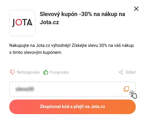 Návod jak zkopírovat slevový kód Jota.cz