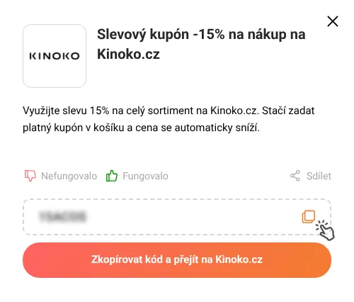 Návod jak zkopírovat slevový kód Kinoko.cz