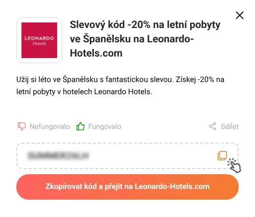 Návod jak zkopírovat slevový kód Leonardo-Hotels.com