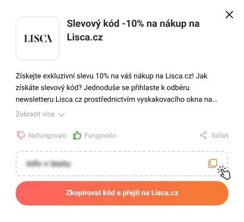 Návod jak zkopírovat slevový kód Lisca.cz