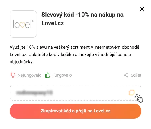 Návod jak zkopírovat slevový kód Lovel.cz