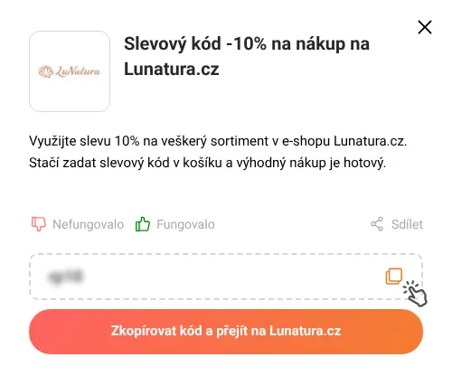 Návod jak zkopírovat slevový kupón Lunatura.cz