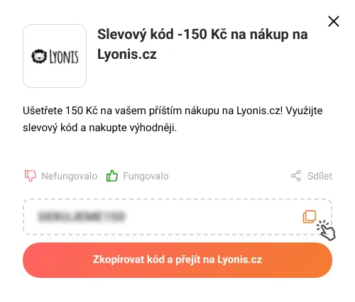 Návod jak zkopírovat slevový kód Lyonis.cz